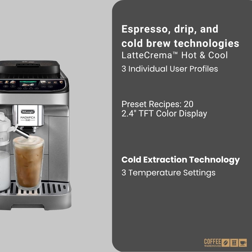 De’Longhi Magnifica Duo Fully Automatic Espresso Machine – Brushed Silver