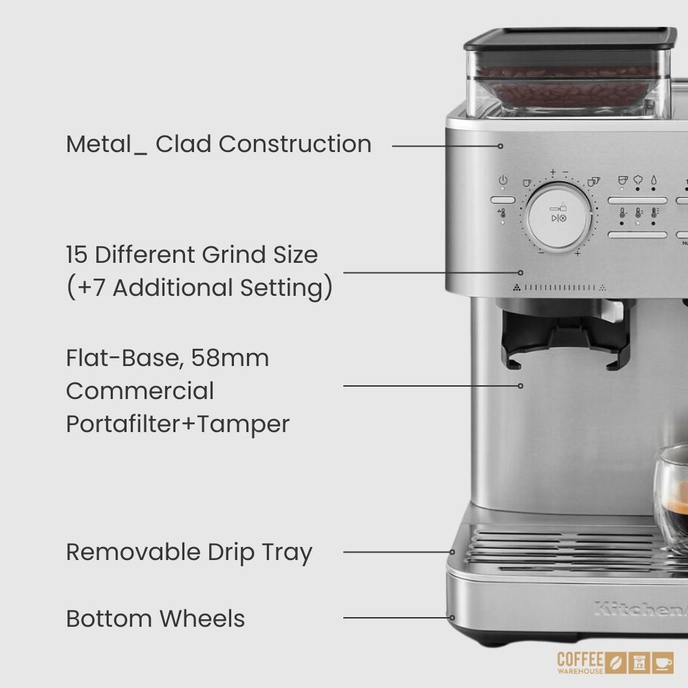 KitchenAid Semi Automatic Espresso Machine with Burr Grinder - Brushed Stainless Steel