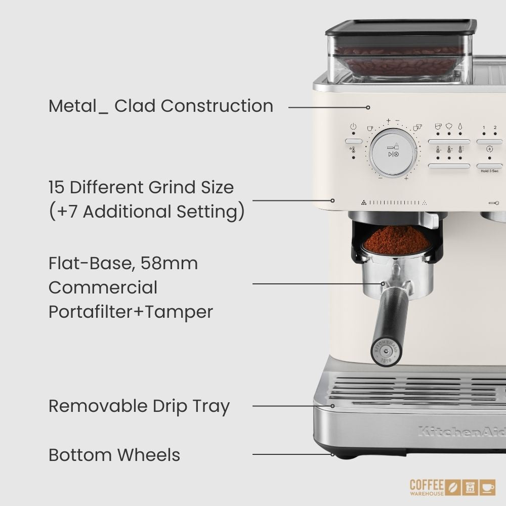 KitchenAid Semi Automatic Espresso Machine with Burr Grinder - Porcelain