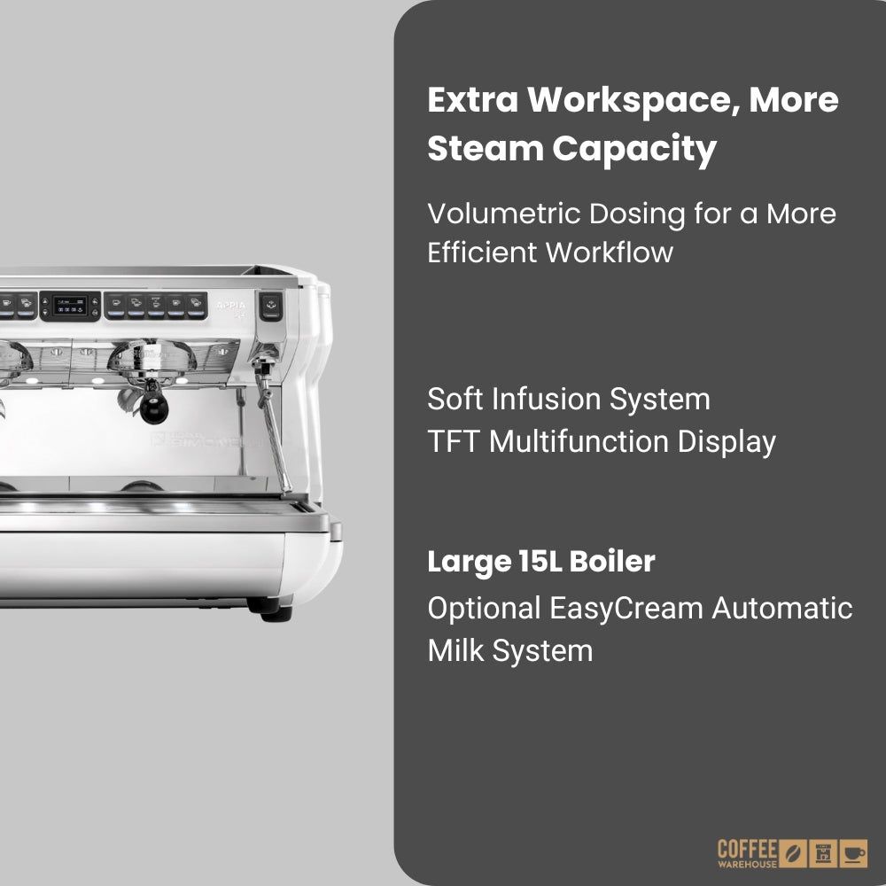 Nuova Simonelli Appia Life Full-Size 3 Group Volumetric XT Espresso Machine – White
