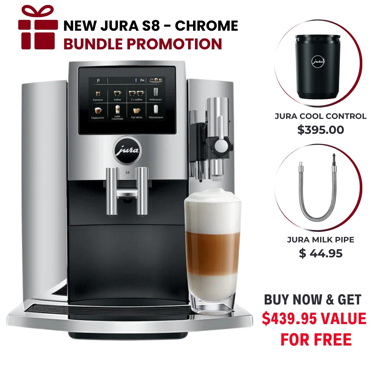 New Jura S8 Super Automatic Coffee Machine - Chrome