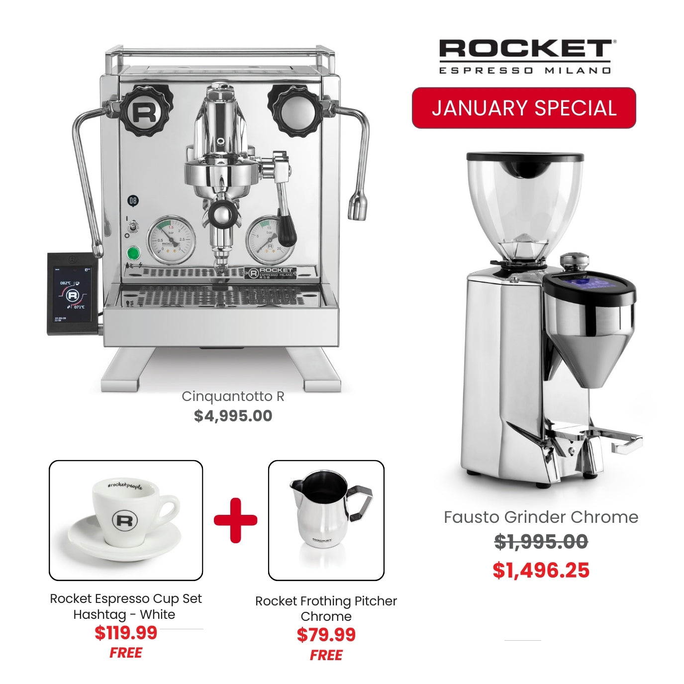 Rocket Espresso Milano R Cinquantotto Bundle Offer - Chrome