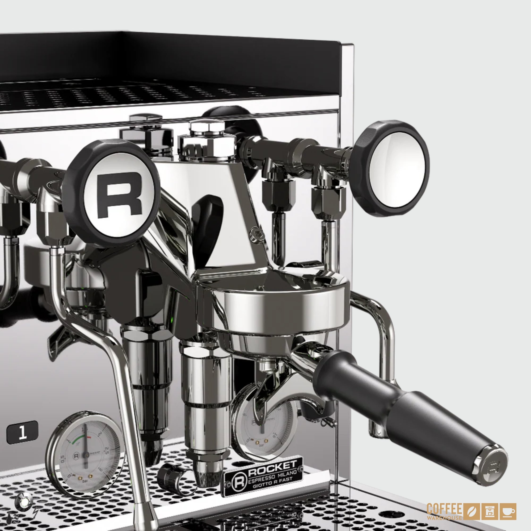 Rocket espresso giotto pressure guage, portafilter and fine details
