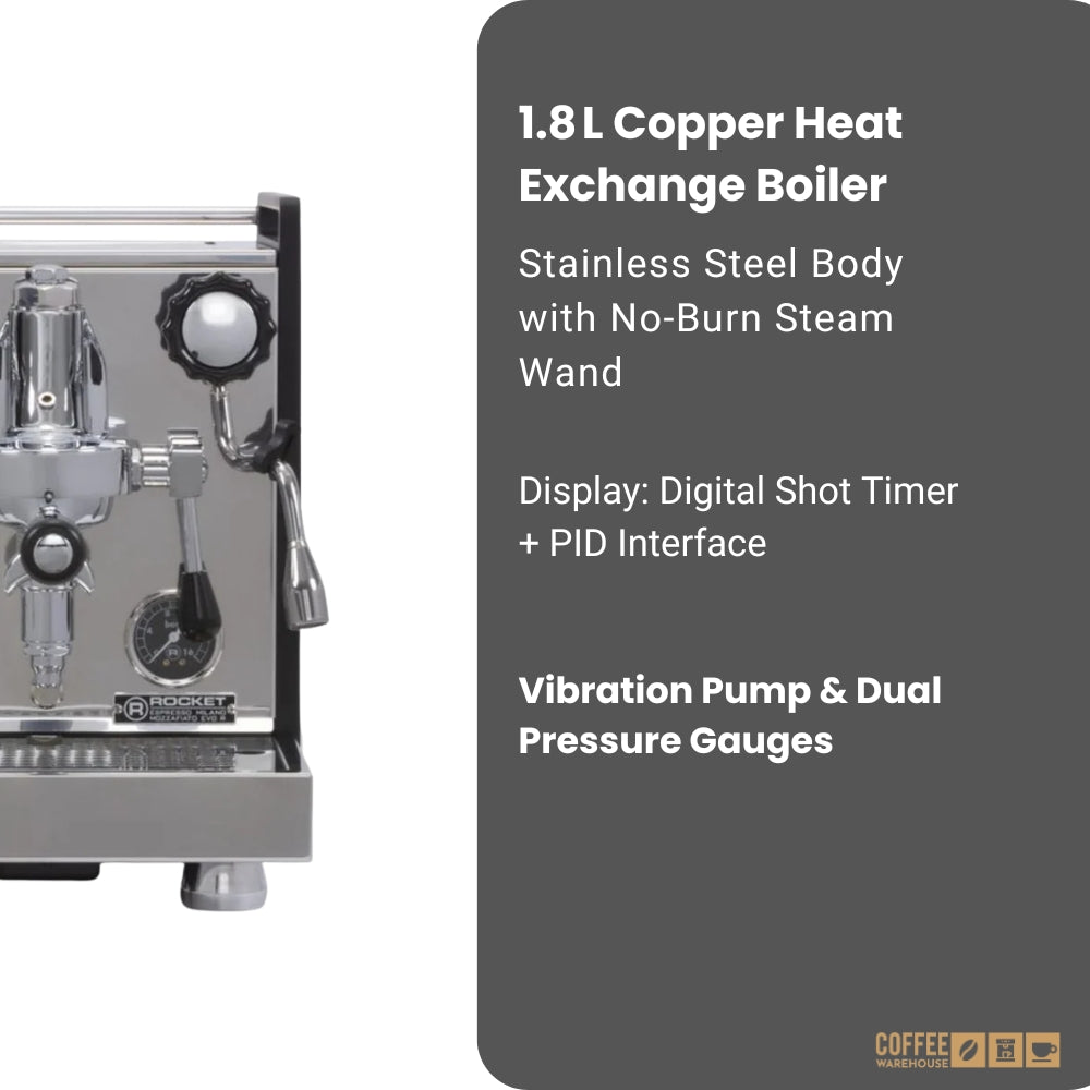 Rocket Mozzafiato Type V (PID) Shot Timer Espresso Machine- Black