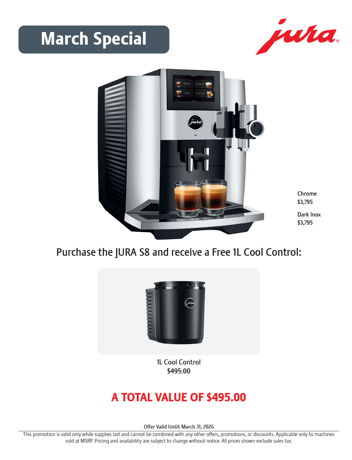 New Jura S8 Super Automatic Coffee Machine - Chrome