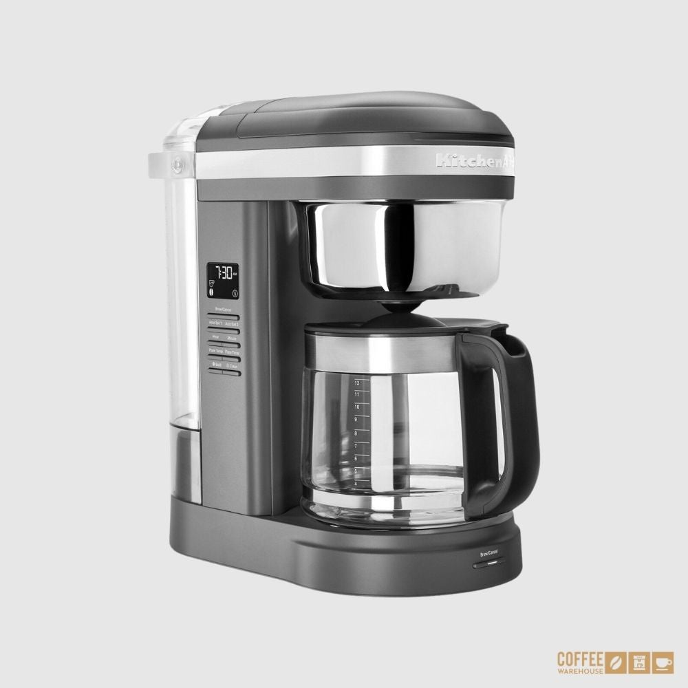 12 Cup Drip Coffee Maker with Spiral Showerhead and Programmable Warming Plat _ Matte Charcoal Grey