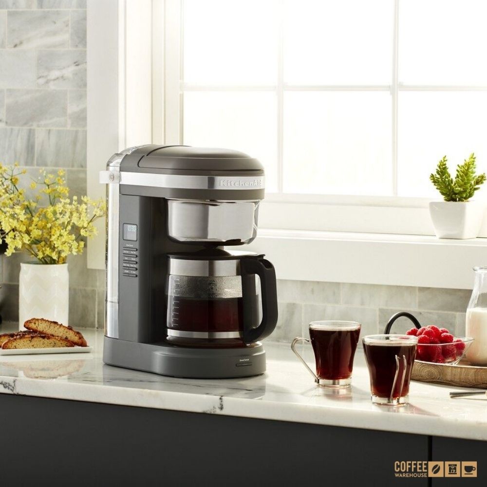 12 Cup Drip Coffee Maker with Spiral Showerhead and Programmable Warming Plat _ Matte Charcoal Grey