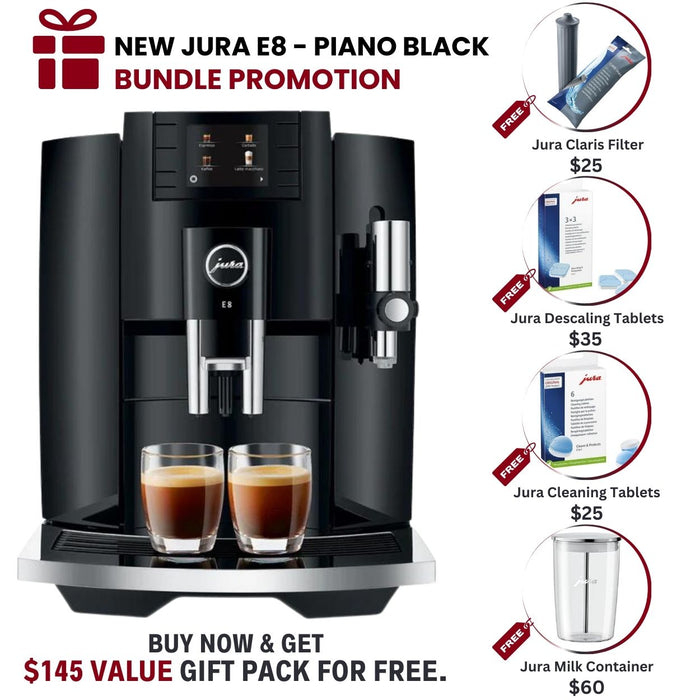 New Jura E8 Super Automatic Coffee Machine - Piano Black
