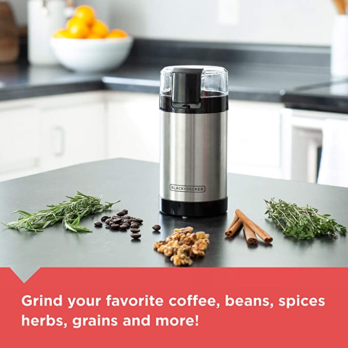 Black and Decker - Coffee Grinder - One Touch Push - Button Control - Stainless Steel