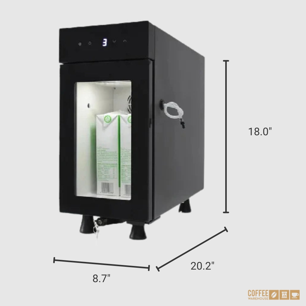 Dimensions of Coffee Machine Mate milk cooler with optional lock