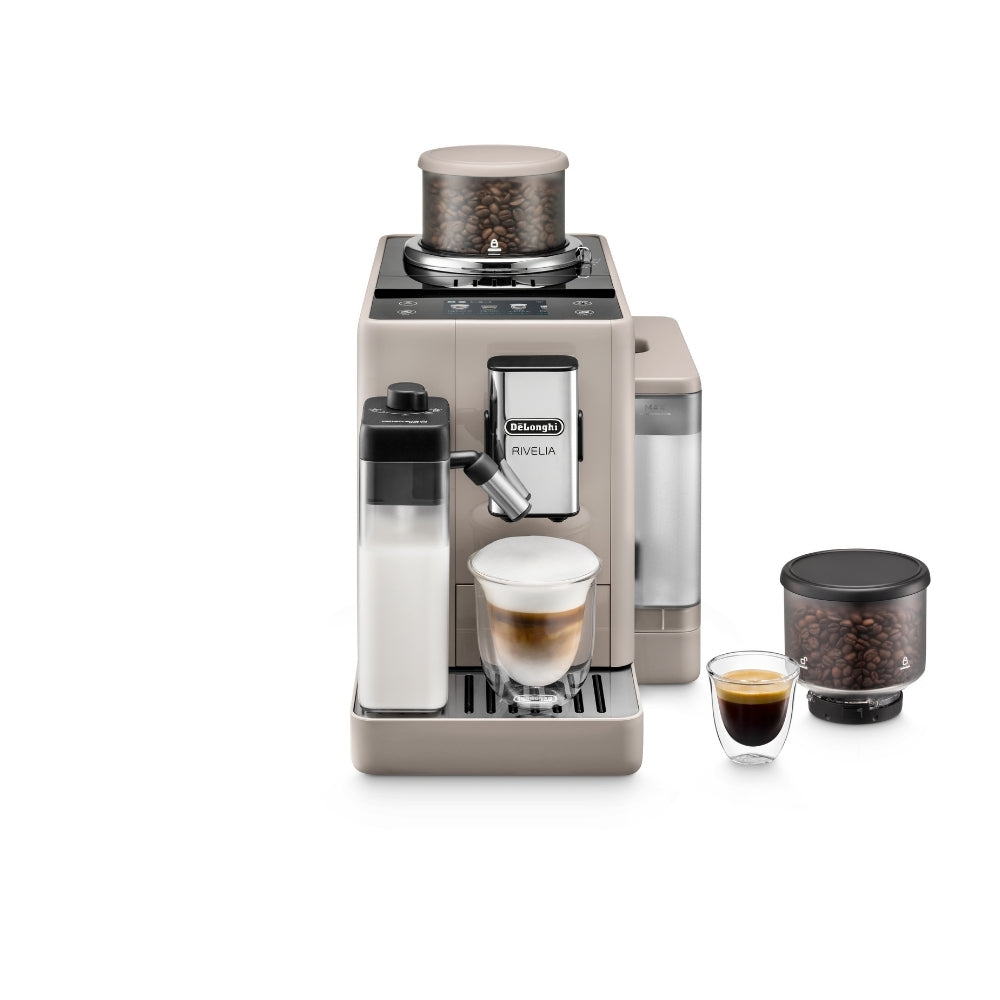De'Longhi Rivelia Sand Beige Espresso Machine | Dual Bean Hoppers ...