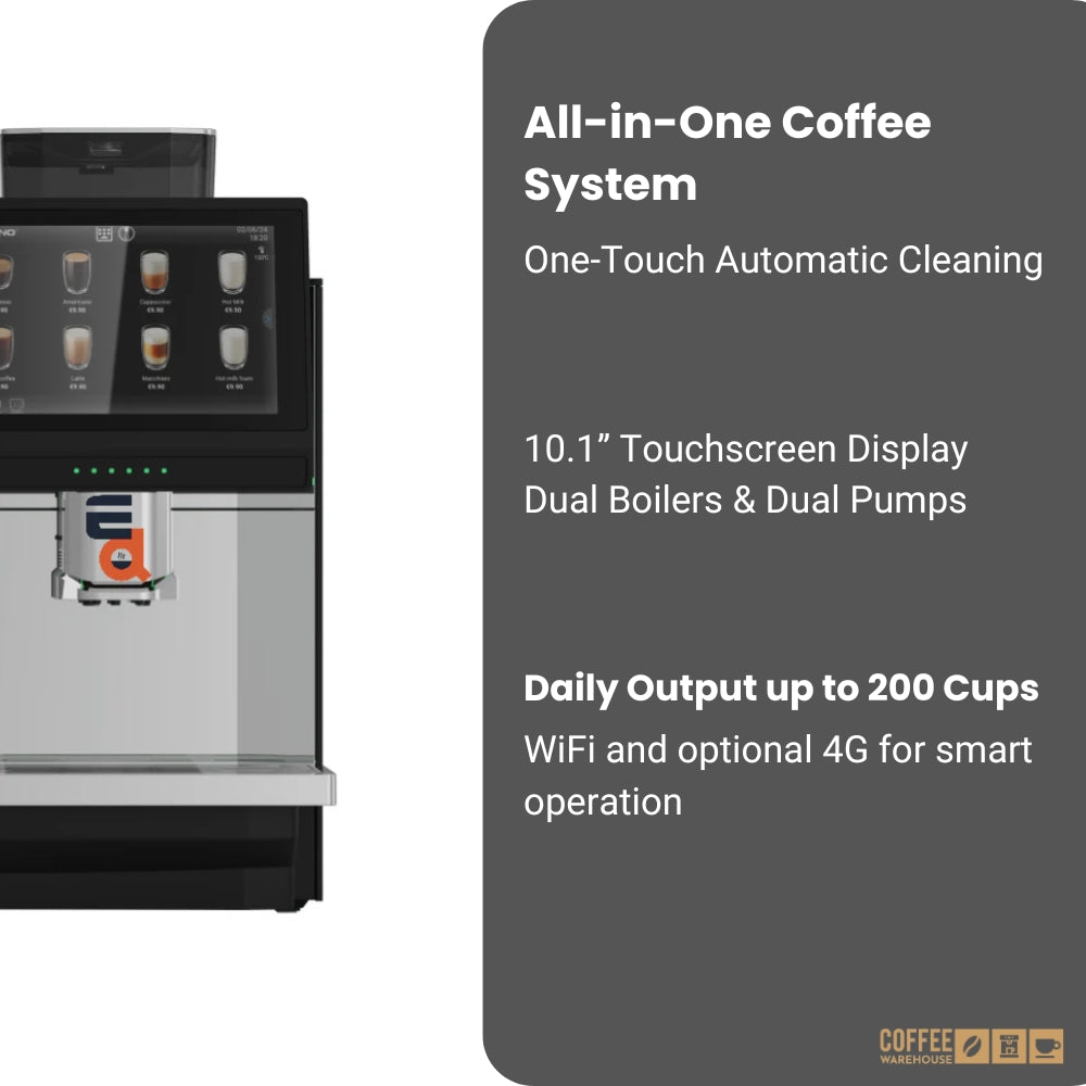 E.D. Barista Pro + Milk Fridge feaures like 10" touchscreen, daily ou put to 200 cup, WIFI and optional 4G 