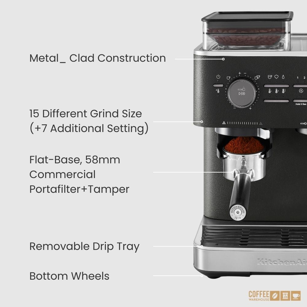 KitchenAid Semi Automatic Espresso Machine with Burr Grinder - Cast Iron Black