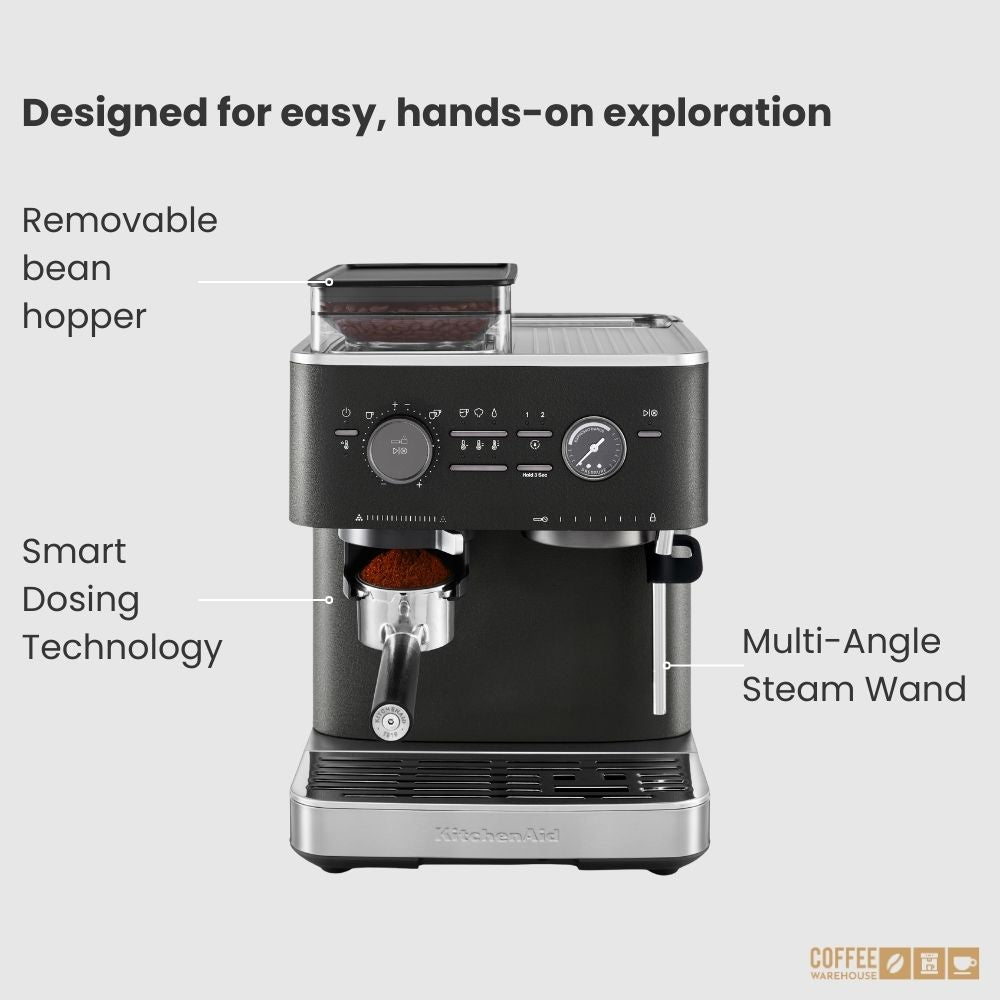 KitchenAid Semi Automatic Espresso Machine with Burr Grinder - Cast Iron Black