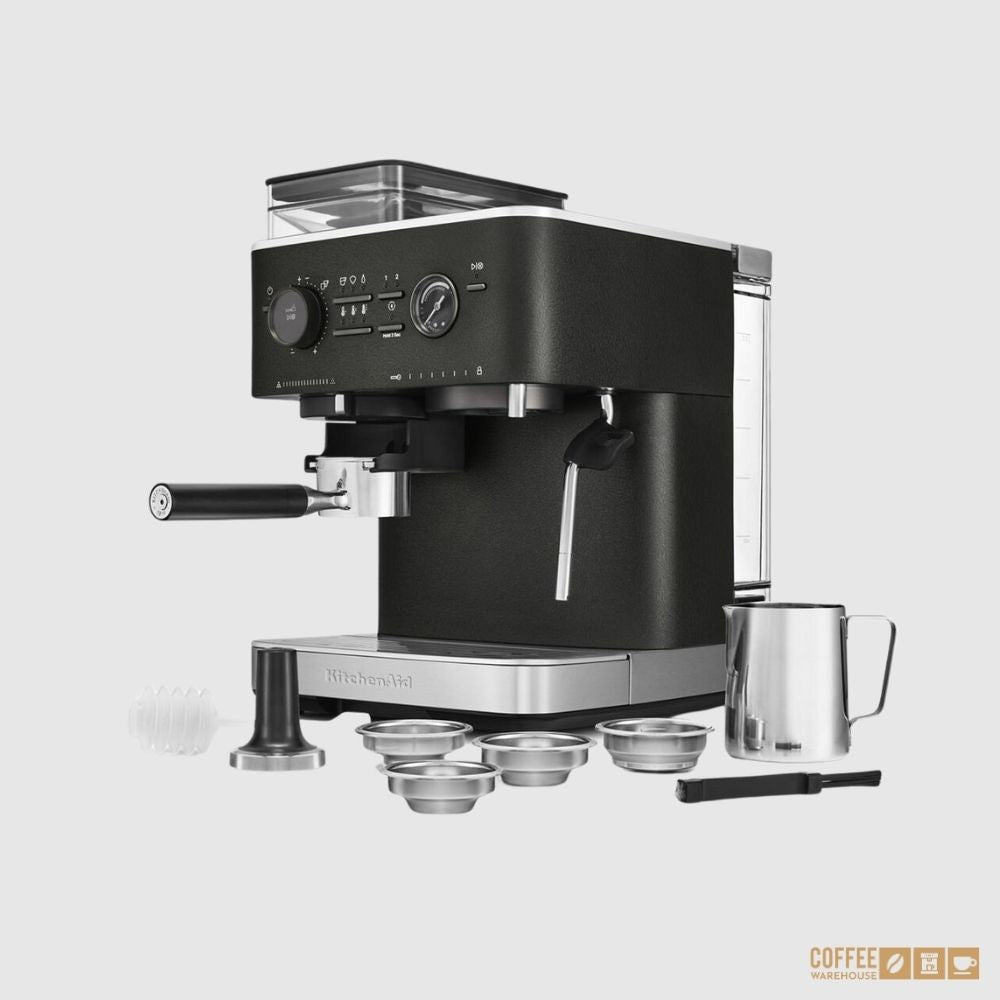 KitchenAid Semi Automatic Espresso Machine with Burr Grinder - Cast Iron Black