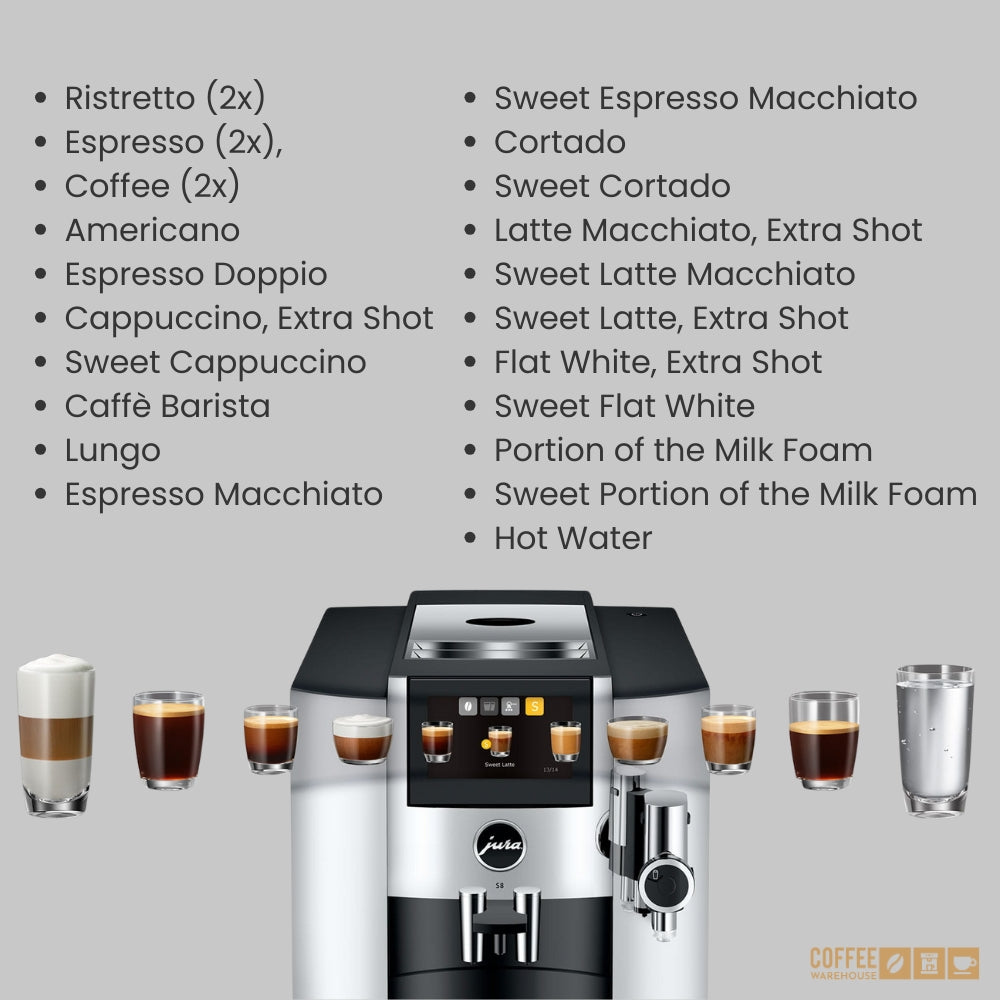 New Jura S8 Super Automatic Coffee Machine - Chrome