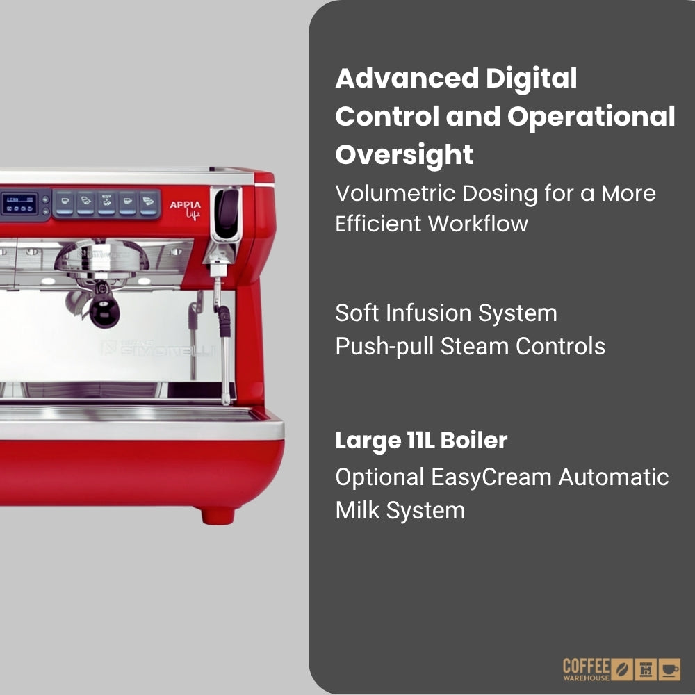 Nuova Simonelli Appia Life Full-Size 2 Group Volumetric XT Espresso Machine – Red