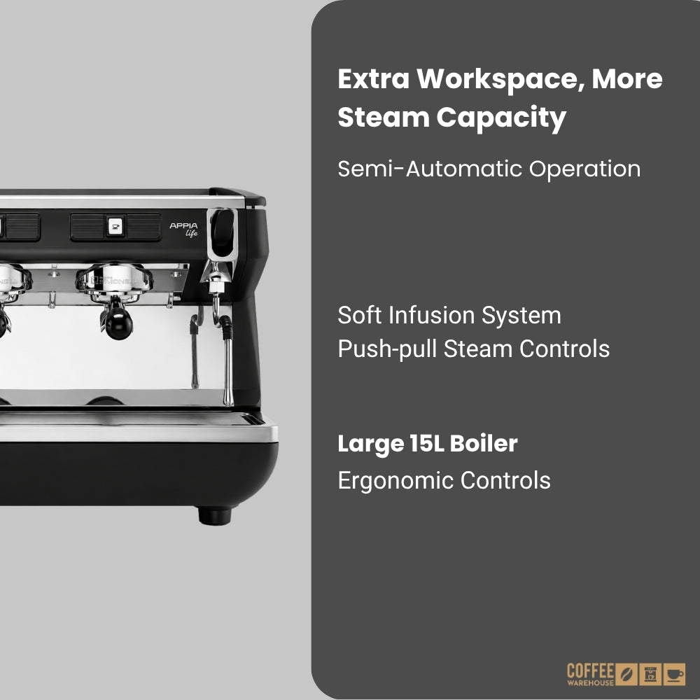 Nuova Simonelli Appia Life Full-Size 3 Group Semi-Automatic Espresso Machine – Black