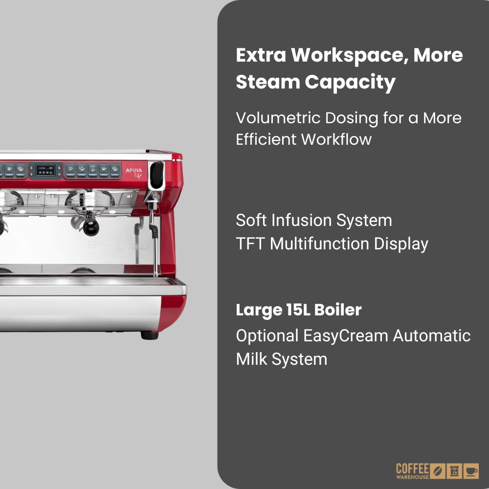 Nuova Simonelli Appia Life Full-Size 3 Group Volumetric XT Espresso Machine – Red