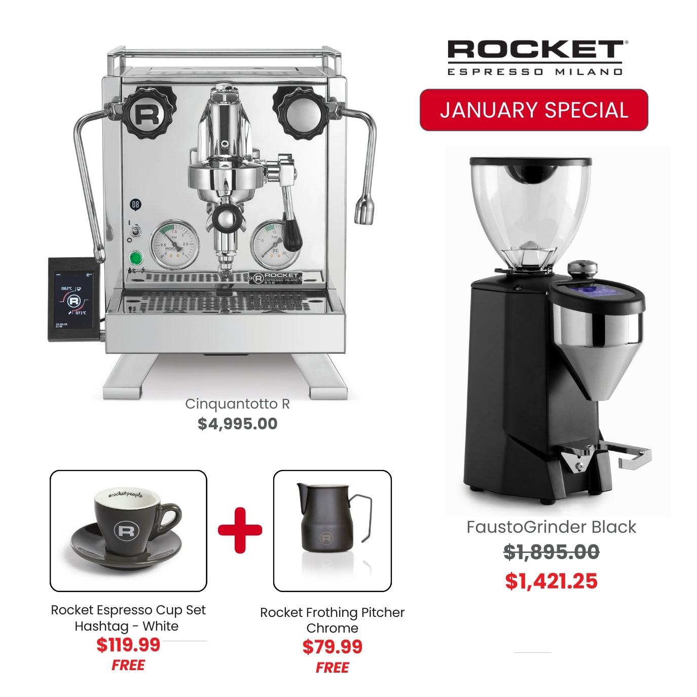 Rocket Espresso Milano R Cinquantotto Bundle Offer - Black