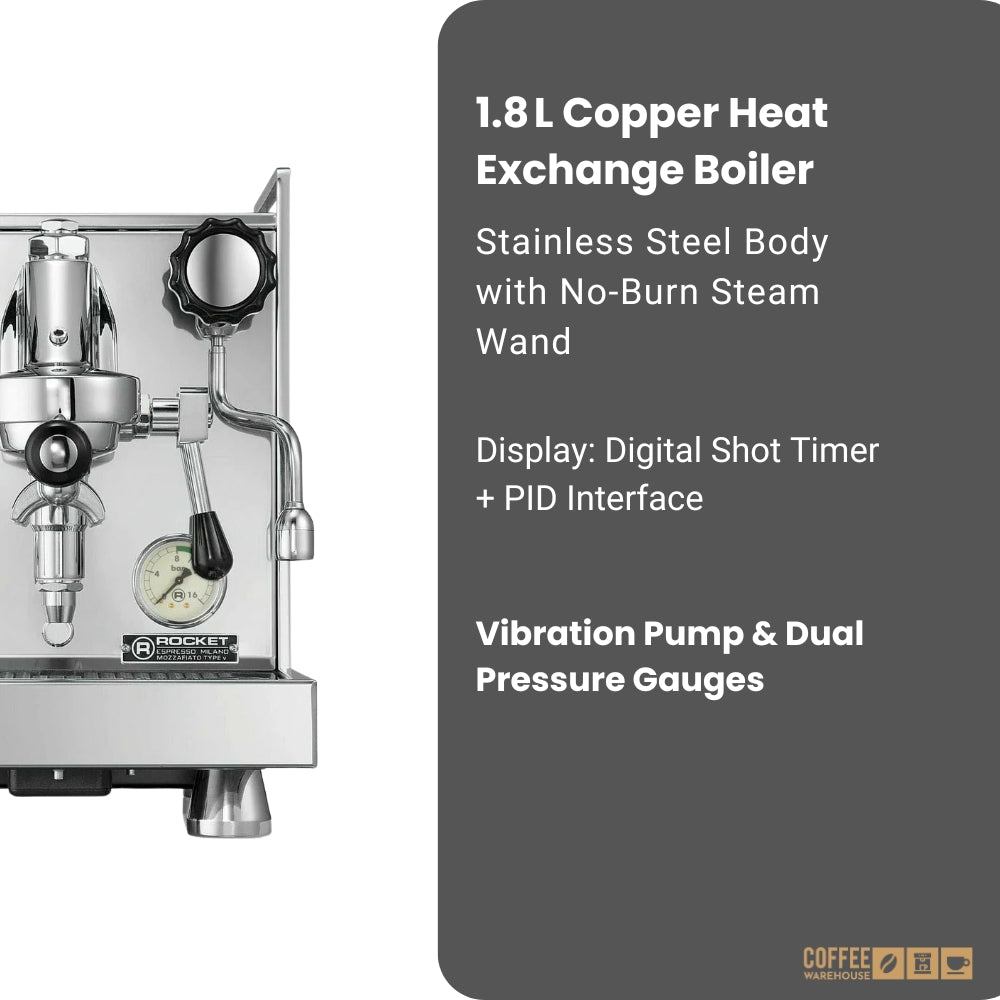 Rocket Mozzafiato Type V (PID) Shot Timer Espresso Machine - Chrome