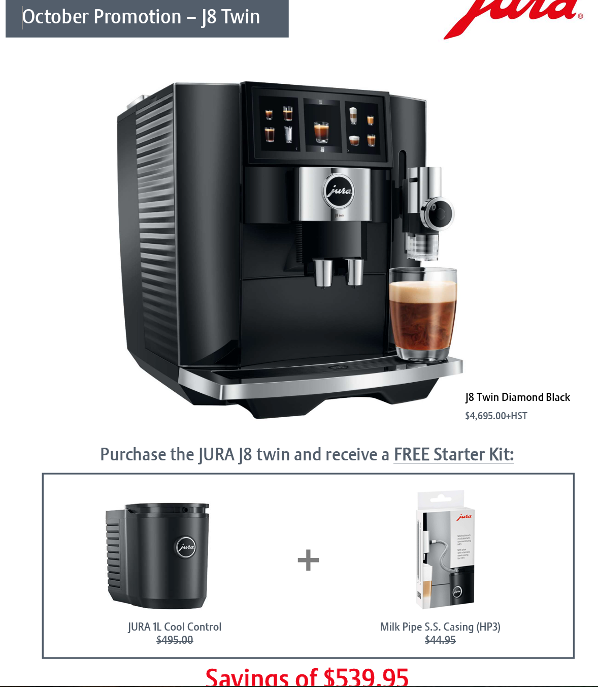 Jura J8 Twin Super Automatic Coffee Machine - Diamond Black